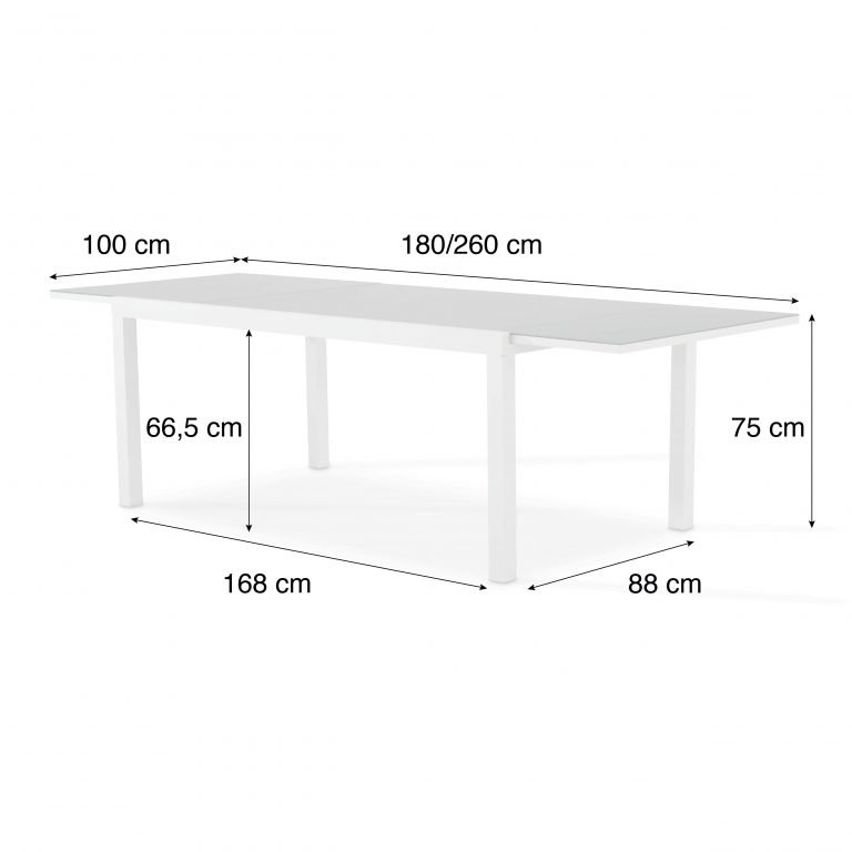 KMJ21082 - TABLE EXT 260180X100CM BLANC ALUMINIUM TOKYO_MESURES-min