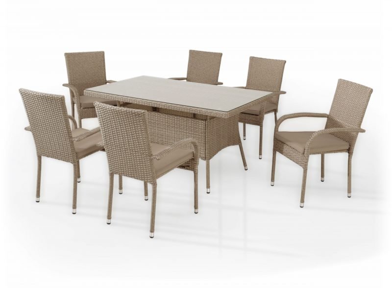 Salon de jardin en rotin synthétique et table en acier + 6 fauteuils – Verona