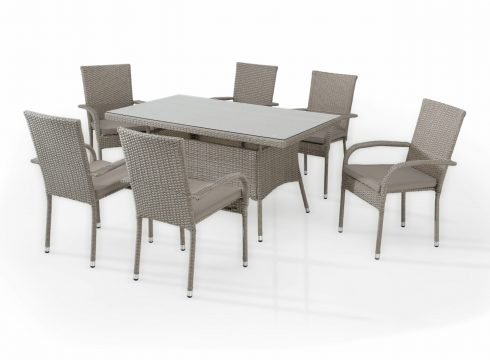 Conjunto de jardín ratán sintético y acero mesa + 6 sillones – Verona