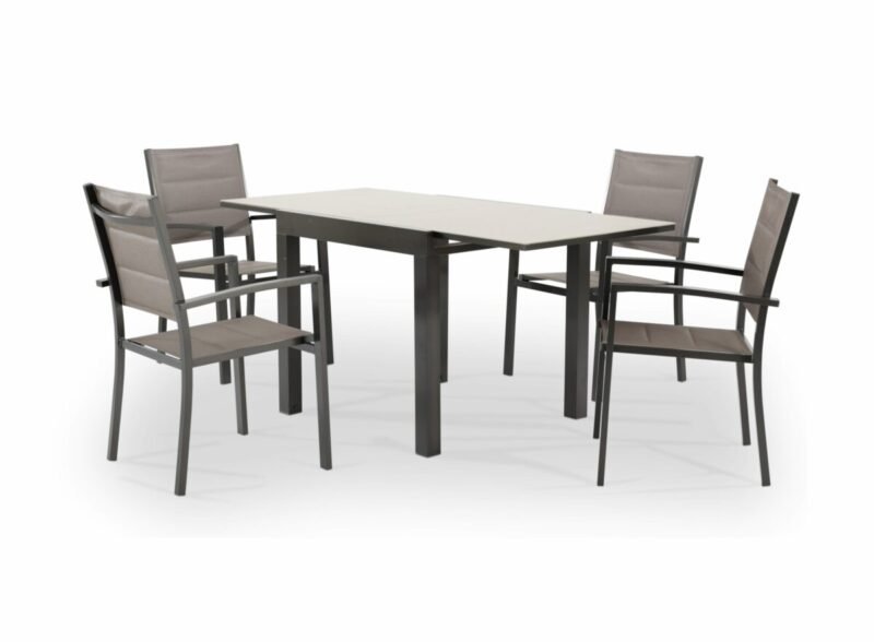 Conjunto mesa y sillas jardín 4 plazas aluminio marrón – Tokyo