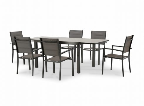 Conjunto mesa y sillas jardín 6 plazas aluminio marrón – Tokyo