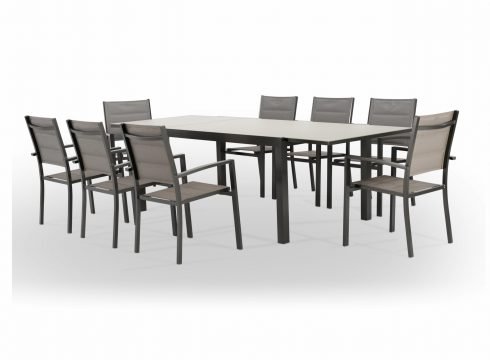 Conjunto mesa y sillas jardín 8 plazas aluminio marrón – Tokyo