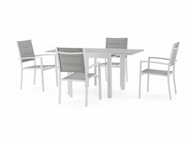 Ensemble table et chaises de jardin 4 places en aluminium blanc – Tokyo