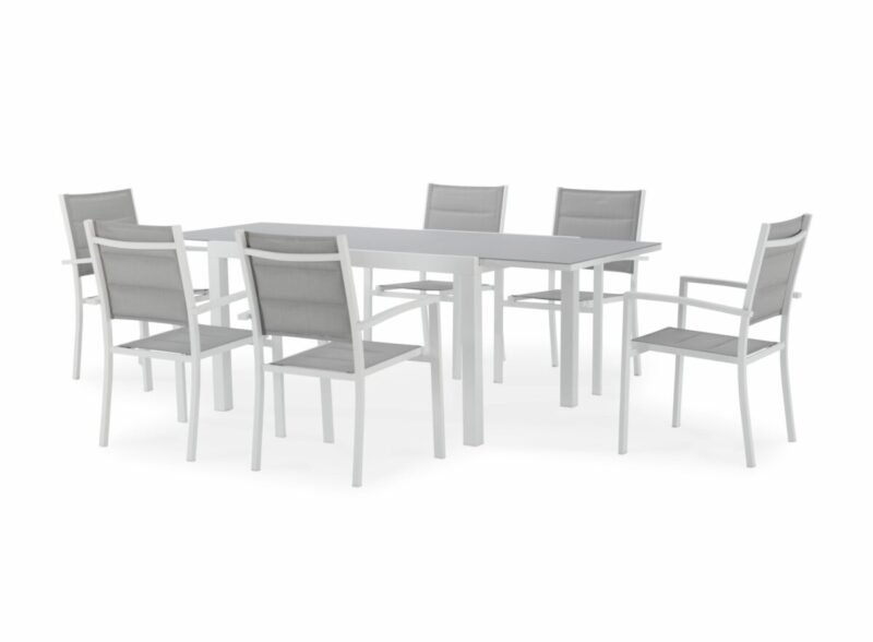 Set garden table and chairs 6 seater white aluminum – Tokyo
