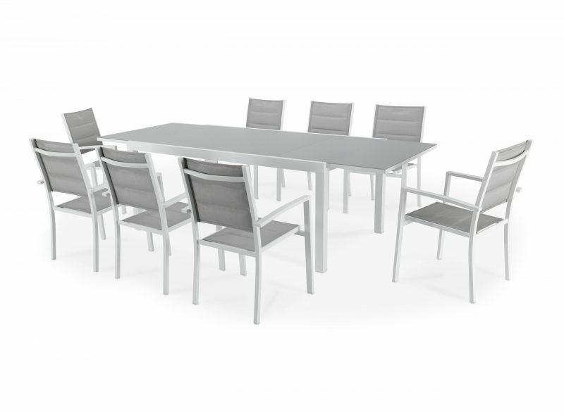Set garden table and chairs 8 seats white aluminum – Tokyo
