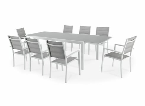 Set Tavolo e Sedie da Giardino 8 Posti Alluminio Bianco – Tokyo