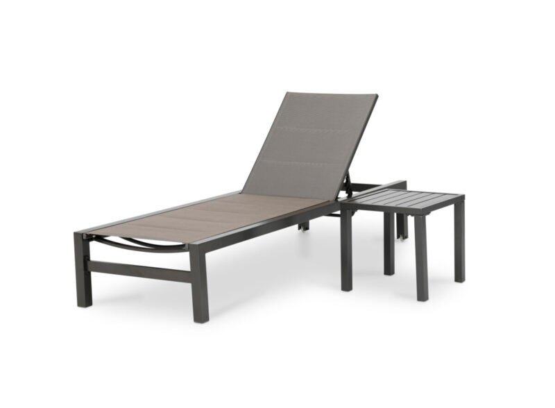 Set of straight lounger and brown garden table – Tokyo