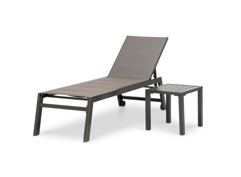 Set of high lounger and brown garden table – Tokyo
