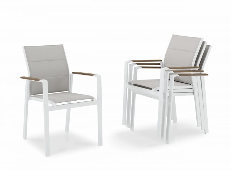 Pack de 4 sillas apilables aluminio blanco y textileno acolchado – Osaka