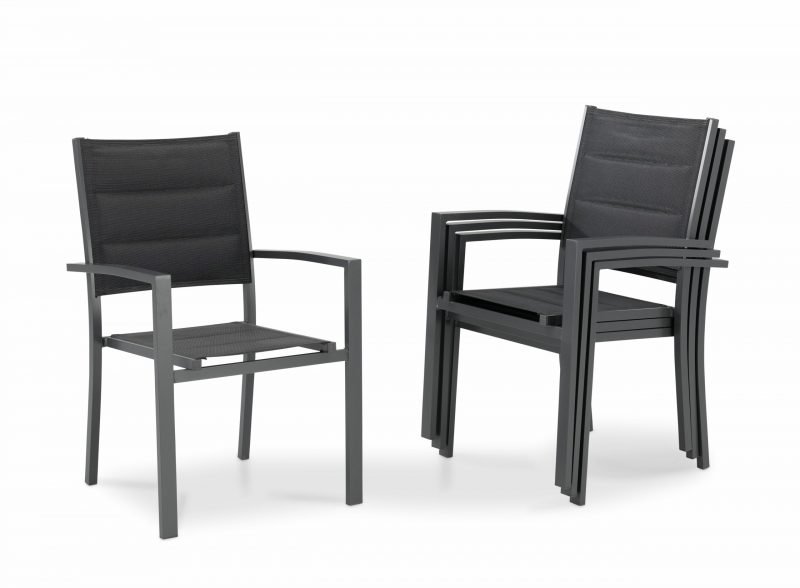 Pack de 4 sillas apilables aluminio y textileno acolchado antracita – Tokyo