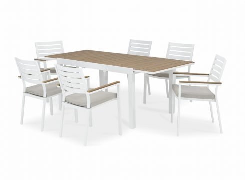 Conjunto mesa jardín 200/140×90 cm y 6 sillas aluminio blanco – Osaka