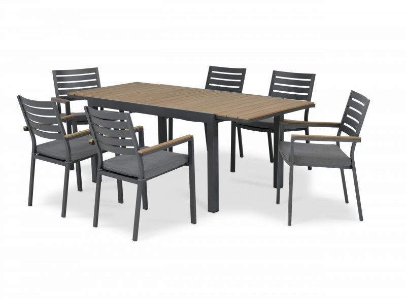Garden table set 200/140×90 cm and 6 anthracite aluminum chairs – Osaka