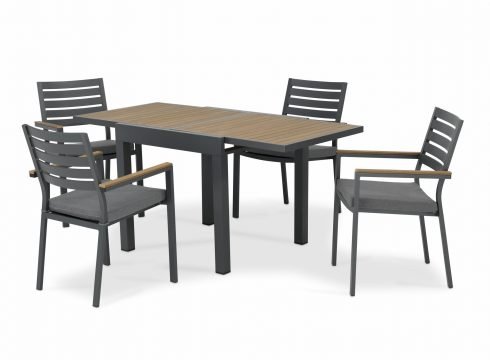 Conjunto mesa jardín 160/80×80 cm y 4 sillas aluminio antracita – Osaka