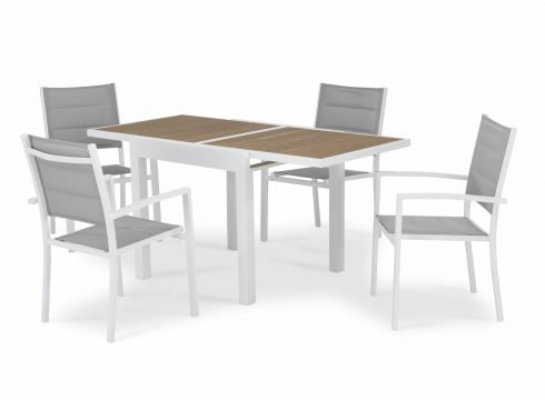 Conjunto mesa jardín Osaka 160/80×80 cm y 4 sillas Tokyo aluminio blanco