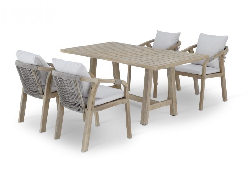 Set table de jardin 170×90 cm et 4 chaises bois et corde – Riviera