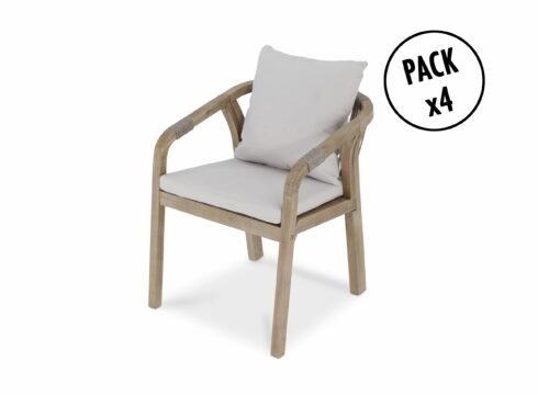 Pack de 4 sillas jardín de madera de acacia y cuerda – Riviera