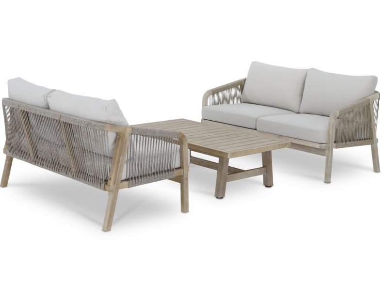 Conjunto de jardín mesa baja y 2 sofás de 2 plazas de acacia y cuerda — Riviera