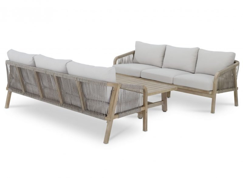 Garden set low table and 2 sofas of 3 seats of acacia and rope — Riviera