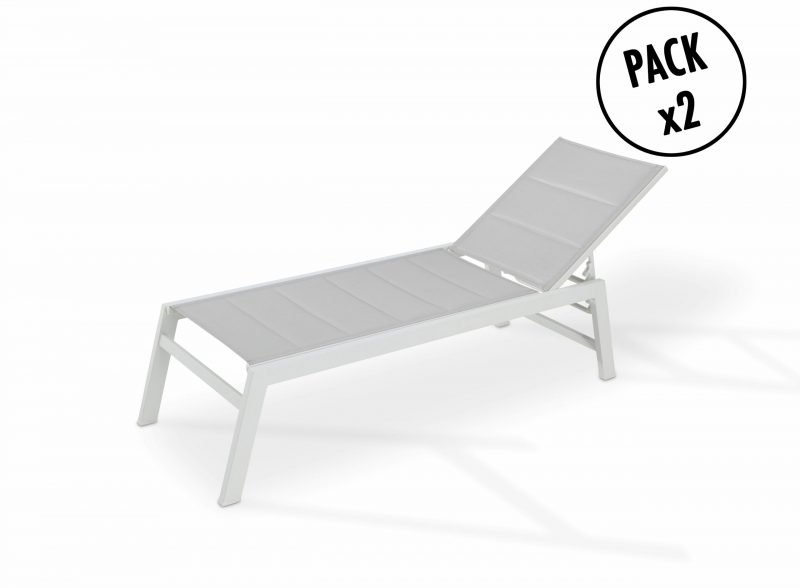 Pack of 2 high white aluminium loungers with wheels – Tokyo