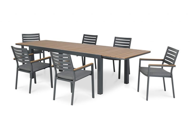 Conjunto mesa jardín 300/200×100 cm y 6 sillas aluminio antracita – Osaka