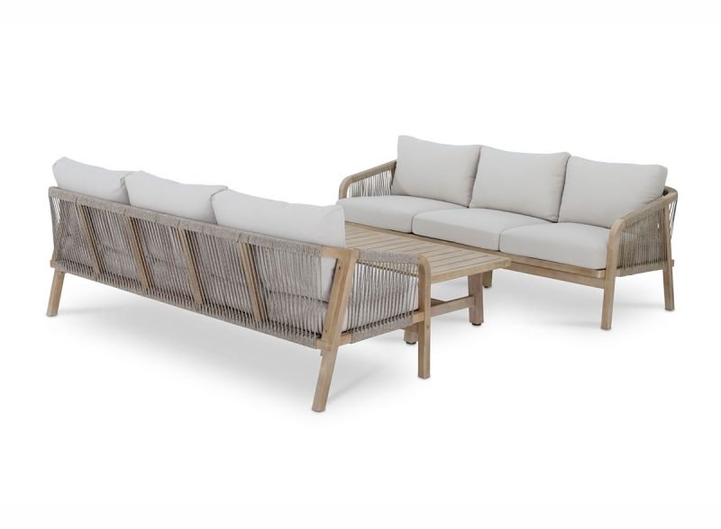 Jardim definido mesa baixa e 2 sofás de 3 assentos de acácia e corda – Riviera