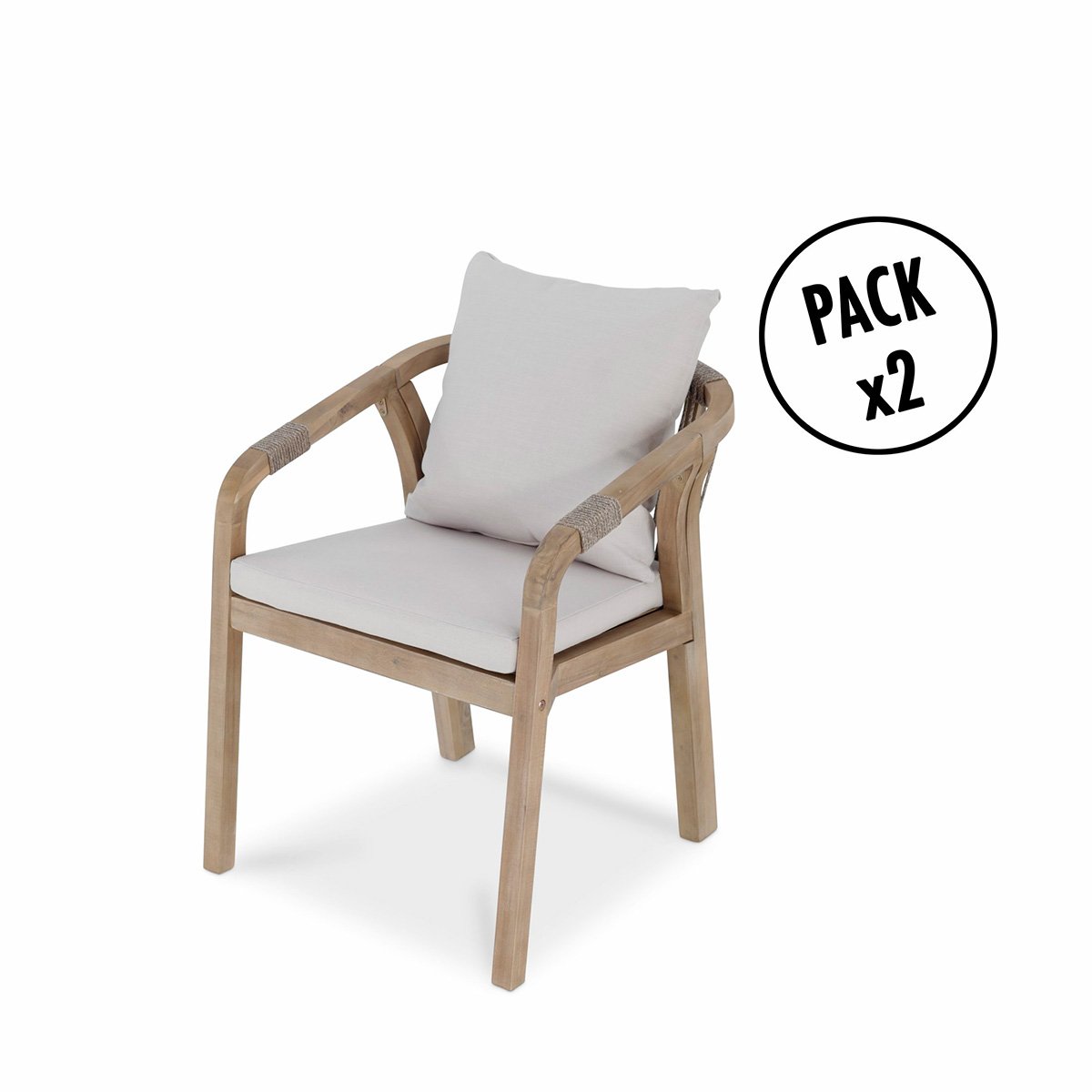 Pack de 2 sillas jardín de madera de acacia y cuerda – Riviera - Kerama
