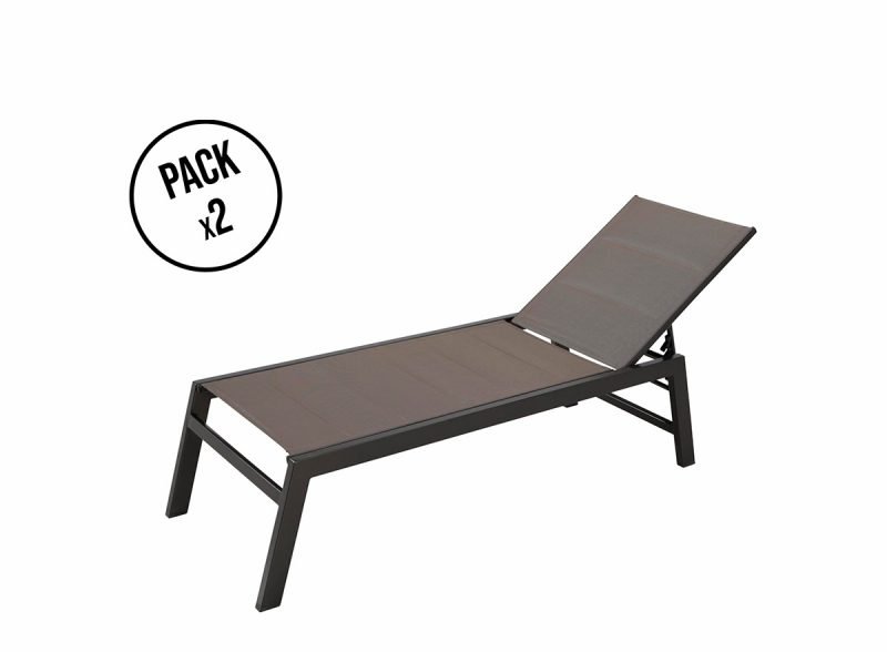 Pack of 2 high brown aluminum loungers with wheels – Tokyo