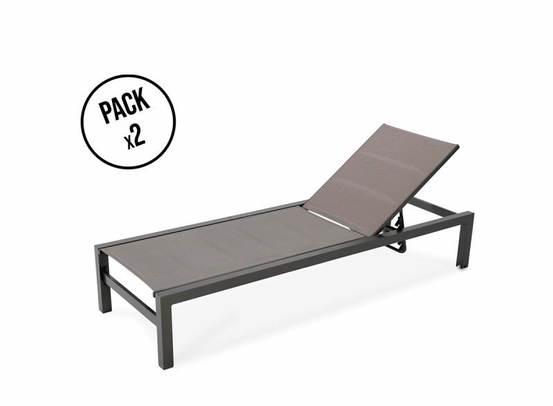 Pack of 2 straight brown aluminium loungers with wheels – Tokyo