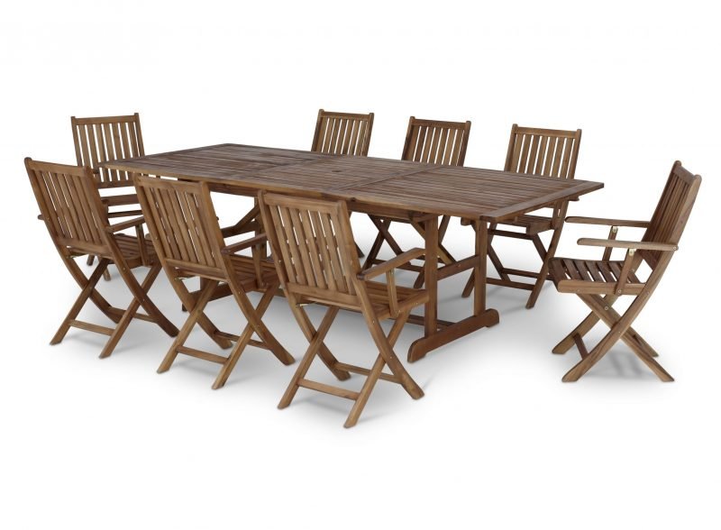 Conjunto extensível de jardim de mesa 180/240×100 e 8 cadeiras dobráveis – Java
