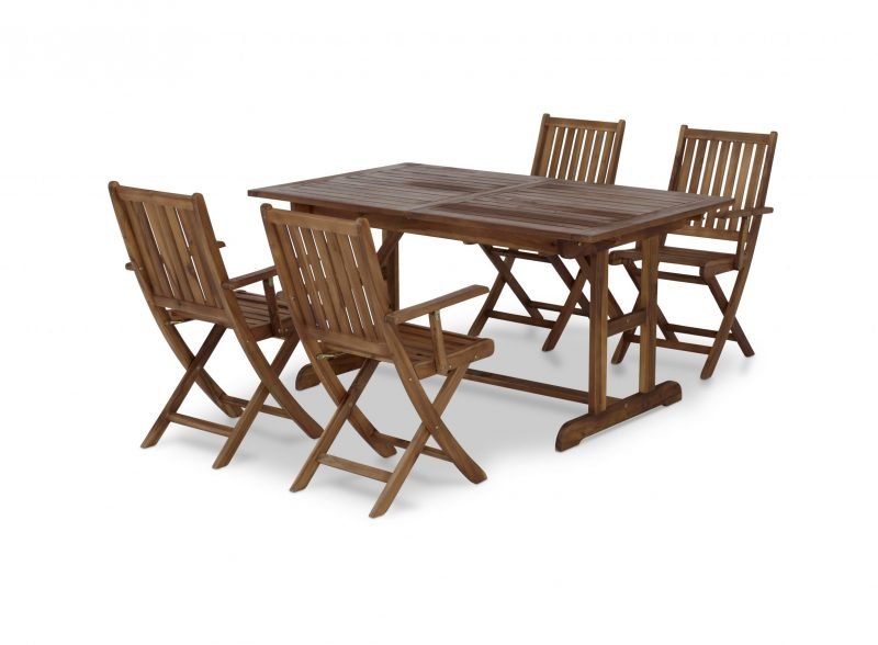Conjunto jardín mesa extensible 150/210×90 y 4 sillas plegables – Java