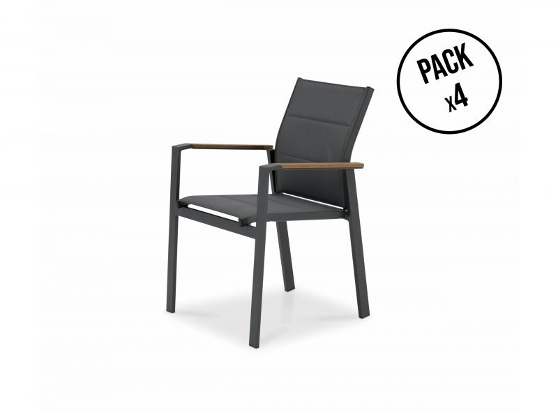 Lot de 4 chaises empilables, en aluminium anthracite et rembourrées en textilène – Osaka