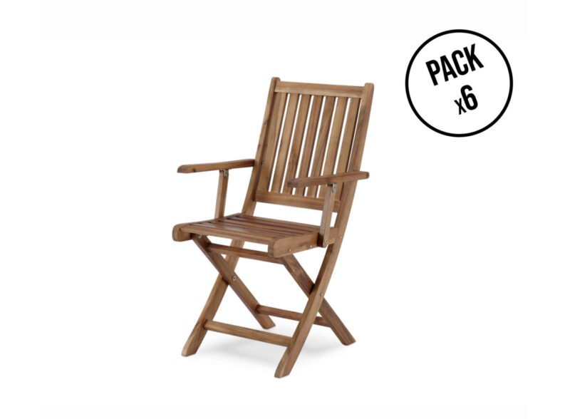 Pacote de 6 cadeiras de jardim dobráveis de madeira – Java
