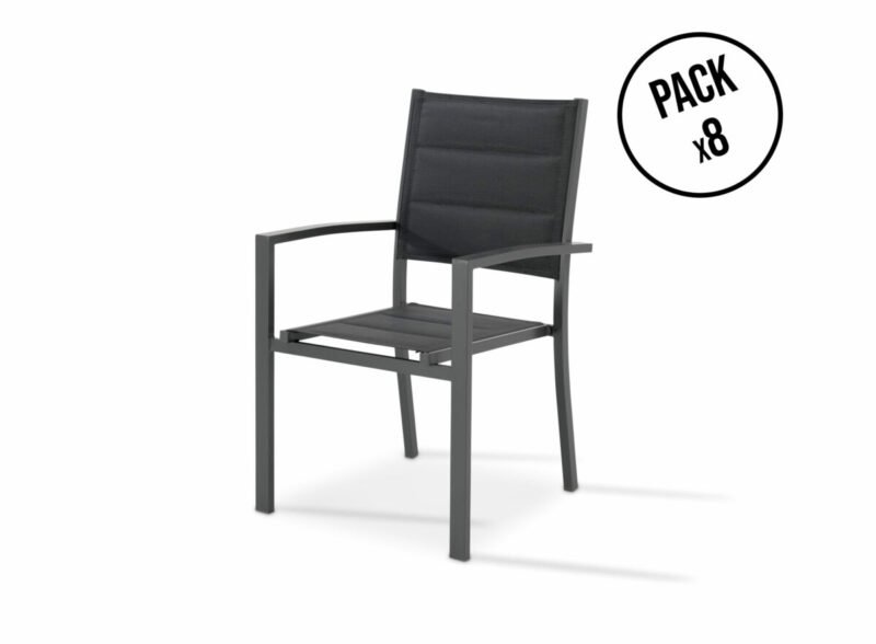 Confezione da 8 sedie impilabili in alluminio e tessuto trapuntato antracite – Tokyo