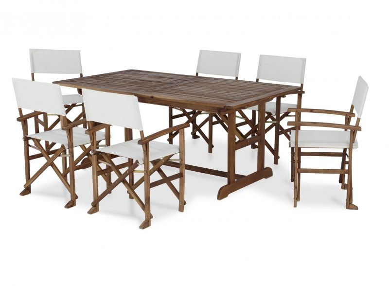 Set de jardin table extensible 180/240×100 et 6 chaises de directeur pliantes – Java