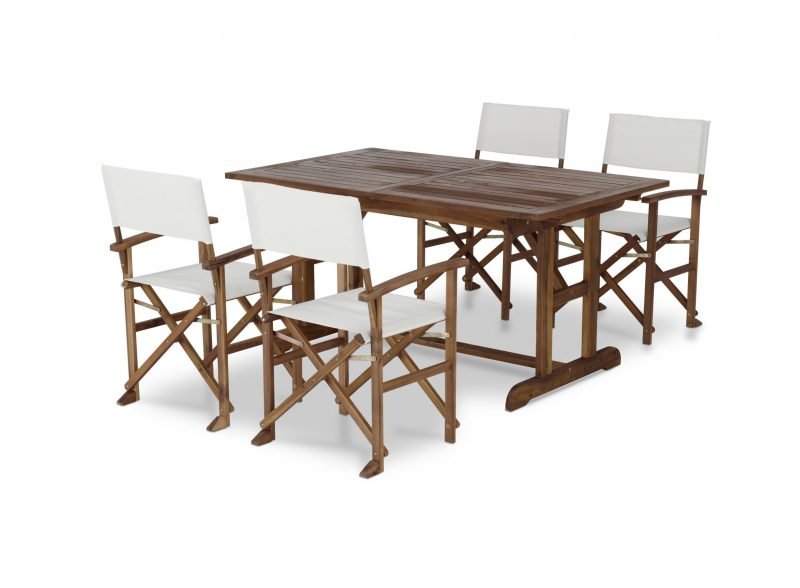 Set de jardin table extensible 150/210×90 et 4 chaises de directeur pliantes – Java