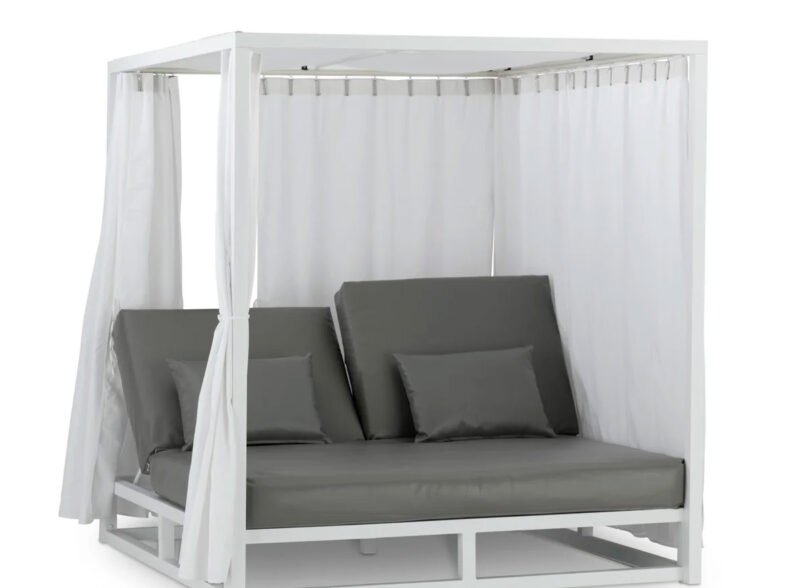 Balinese white aluminum bed with gray cushions – Balinese