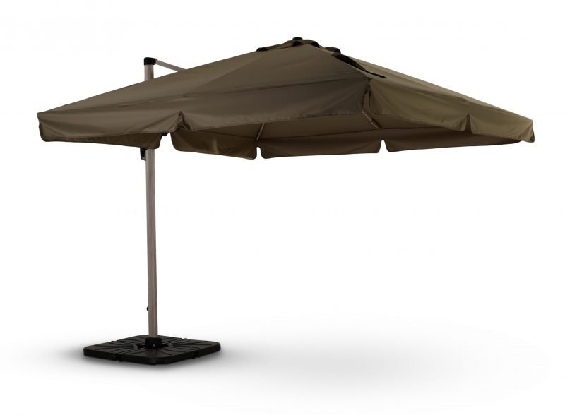3x3m taupe fabric light wood imitation structure suspended parasol – Milan