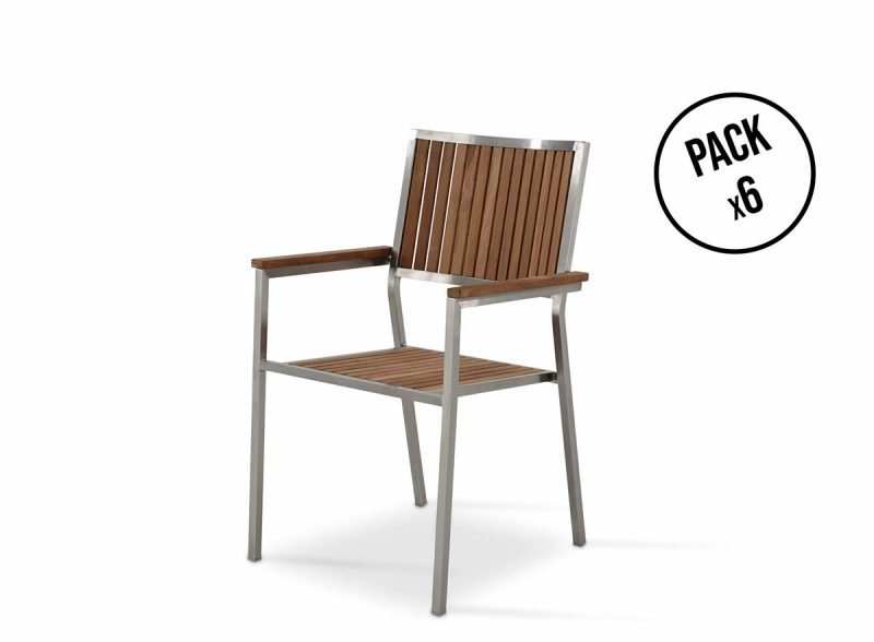 Pack 6 Outdoor-Stühle aus Edelstahl und Teakholz – Boston