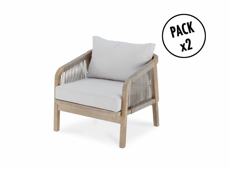 Pack 2 Armchairs / Individual armchair in light acacia wood and rope – Riviera