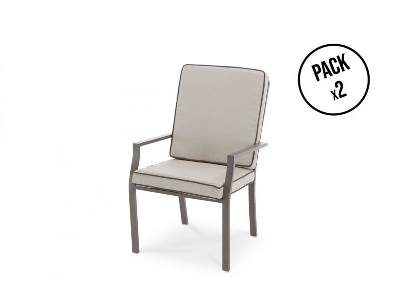 Pack 2 Brown aluminium garden chairs with taupe cushions – Tuscany Pack 2 Brown aluminium garden chairs with taupe cushions – Tuscany