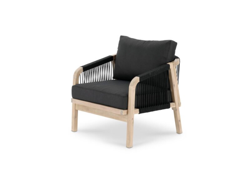 Packung mit 2 Sesseln / Sessel individuell helles Akazienholz und schwarzes Seil – Sansibar