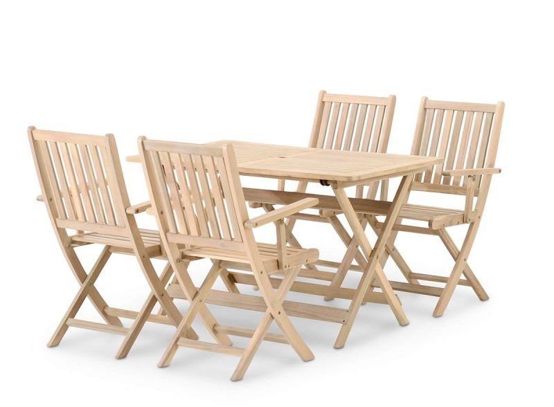 Conjunto de jardín comedor mesa plegable 120×70 + 4 sillas con brazos – Java Light