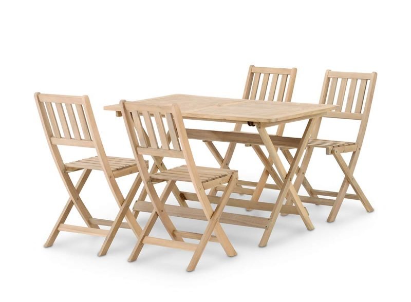 Garten-Essgarnitur Klapptisch 120×70 + 4 Stühle ohne Balkonarmlehnen – Java Light
