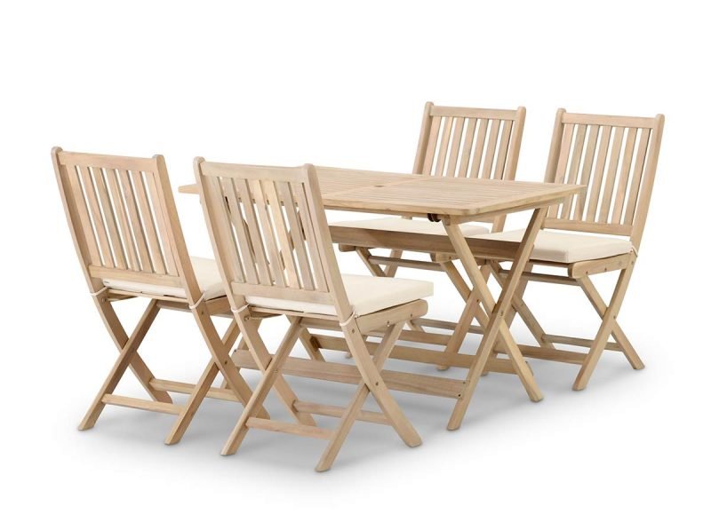 Garten-Essgarnitur Klapptisch 120×70 + 4 armlose Stühle mit Kissen – Java Light