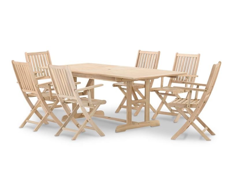 Ensemble salle à manger de jardin table extensible 150/210×90 + 6 chaises avec accoudoirs – Java Light
