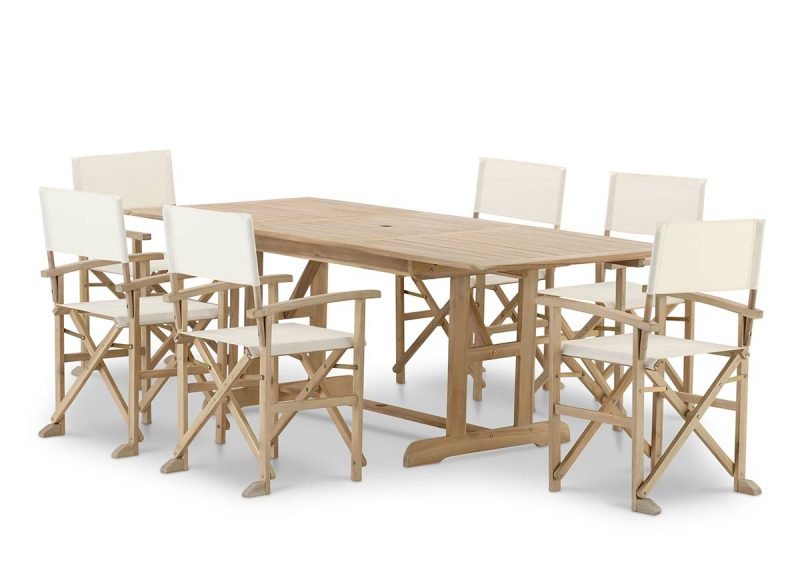 Conjunto de jardín comedor mesa extensible 150/210×90 + 6 sillas director crudo – Java Light