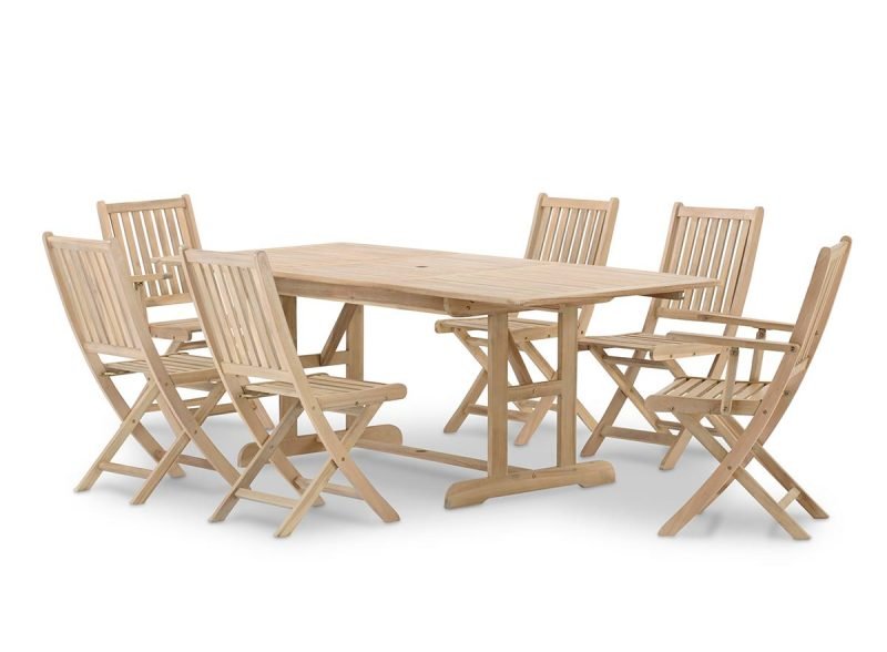 Garten-Essgarnitur ausziehbarer Tisch 150/210×90 + 4 Stühle ohne Armlehnen + 2 Stühle mit Armlehnen – Java Light