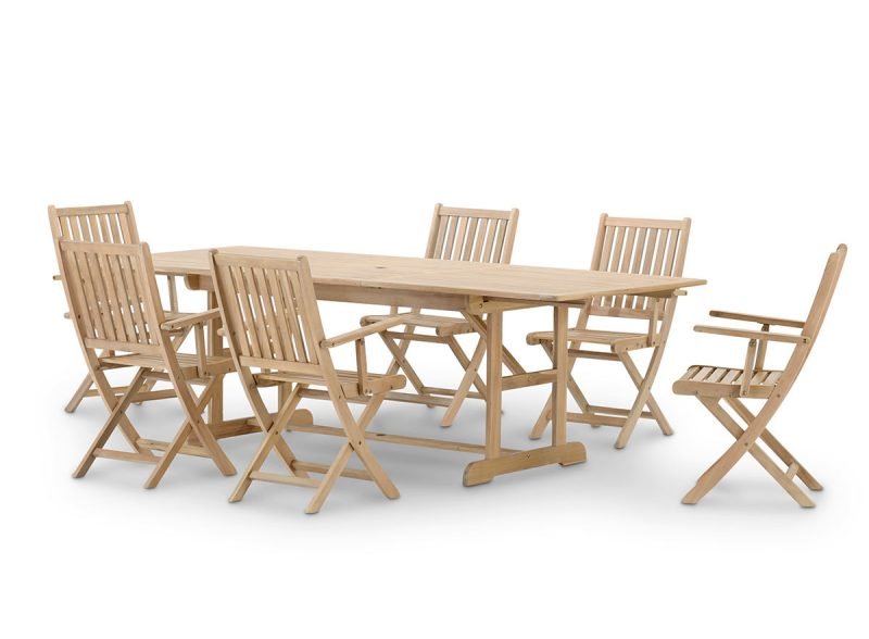 Garden dining set extendable table 180/240×100 + 6 chairs with armrests – Java Light