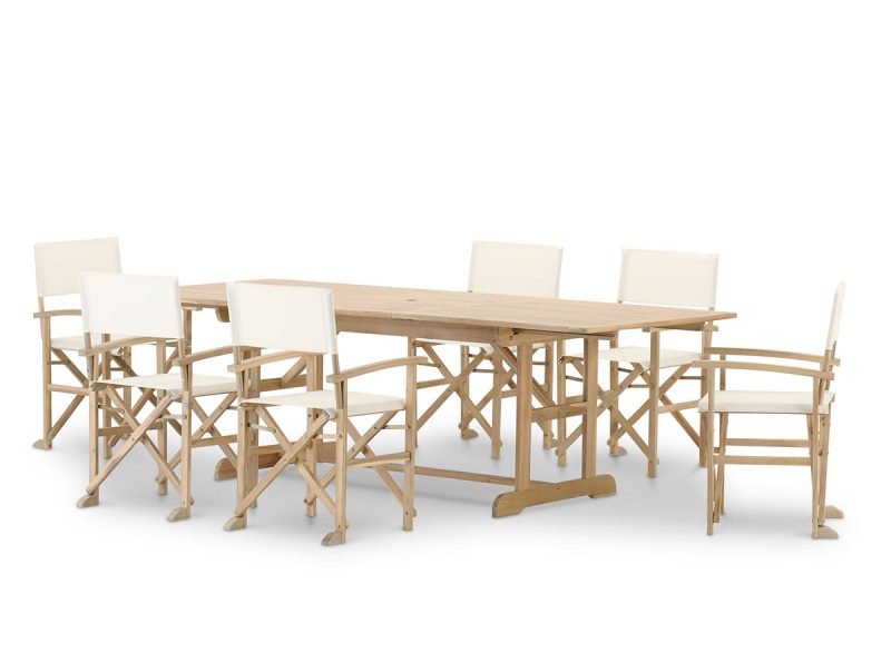 Ensemble salle à manger de jardin table extensible 180/240×100 + 6 chaises directeur brut – Java Light