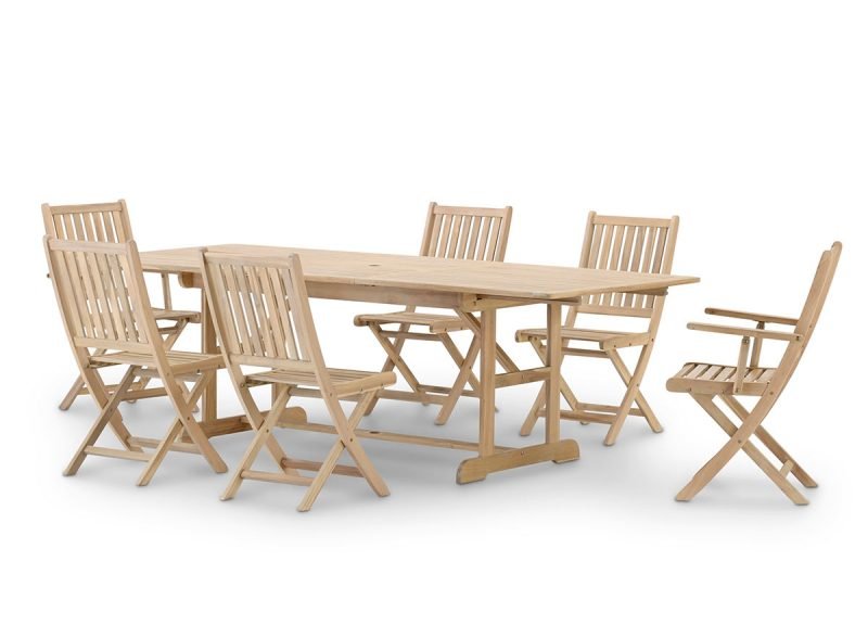 Set da pranzo da giardino tavolo allungabile 180/240×100 + 4 sedie senza braccioli + 2 sedie con braccioli – Java Light